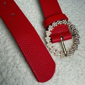 Elegant Red Belt with Gold Buckle 42 inches long.